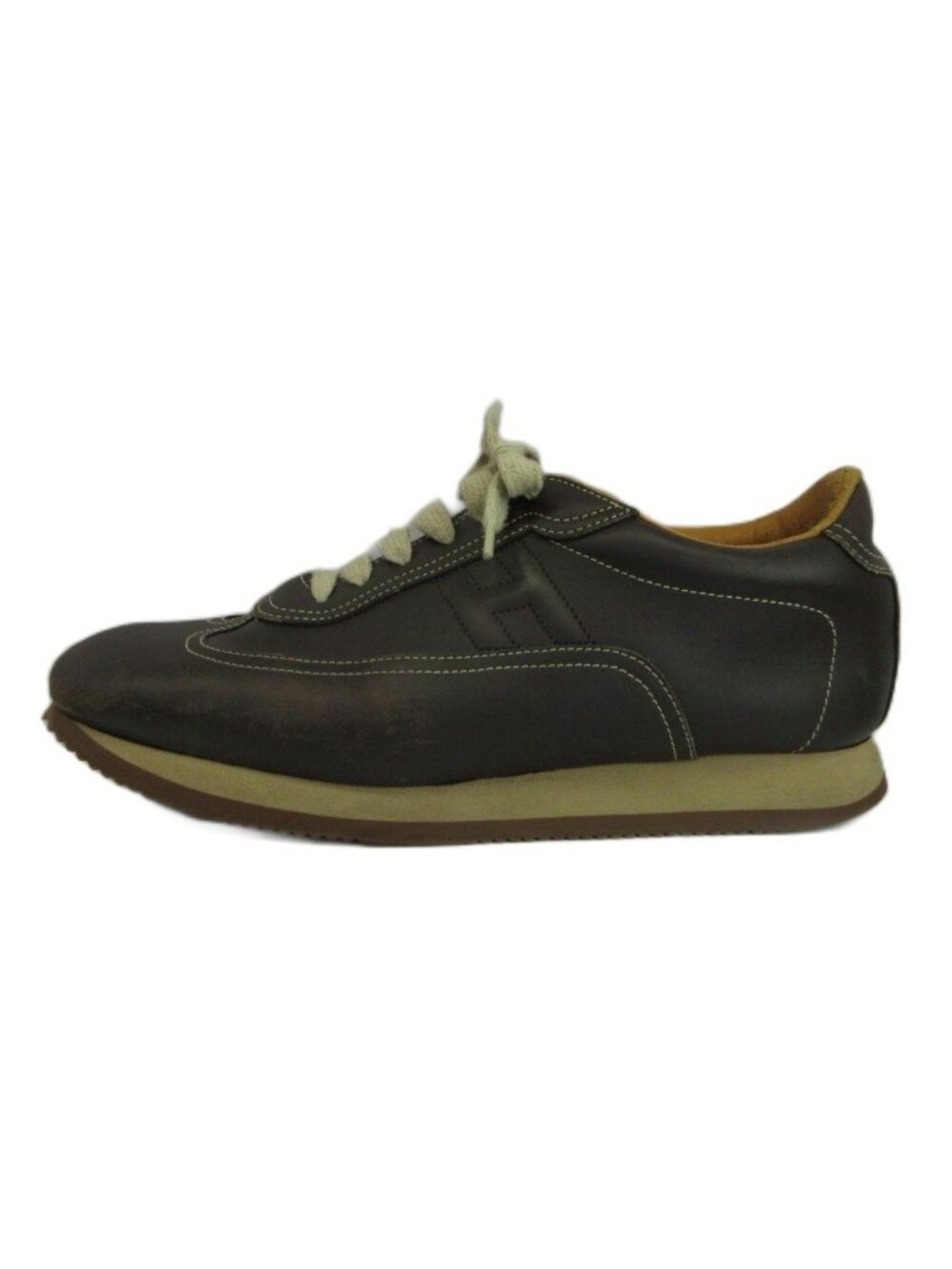 Hermes Quick Sneakers Cowhide Calfskin Low Cut H Logo Stitch Dark Brown